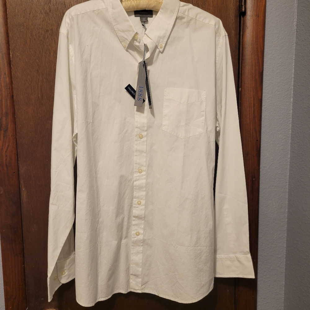 NWT Saddlebred Men's white all cotton button down shirt Size Large